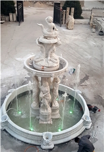 sculptured yellow limestone outdoor water featured fountain