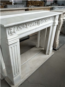 white marble antique sculptured indoor fireplace mantel 