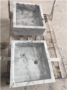 white marble bathroom wash basin statuario stone square sink