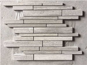 Wood Marble Linear Strips Kitchen Backsplash Mosaic Tile