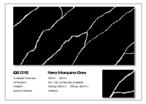 1210 Nero Marquina Grey OEM Artificial Quartz Stone Slabs