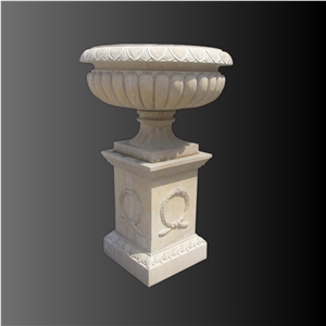 Beige color limestone large flower pot 002