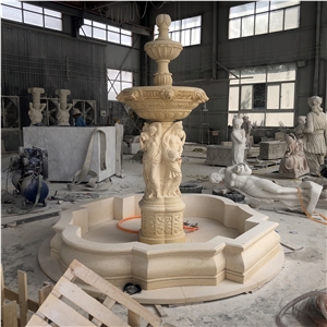 Beige marble sculptured large fountain
