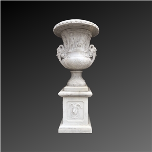 Large white marble carving flower pot 003