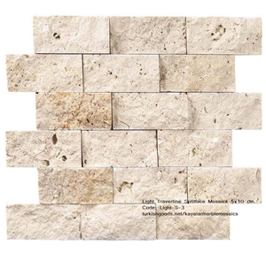 Light & Mid Tones Travertine Splitface Stone Mosaics 5X10 Cm