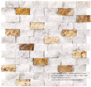 White&Yellow Marble & Travertine Splitface Mosaics 2-5X5 Cm.