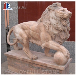 Yellow Animal Lion Sculpture, Marble Lion, Lion Carving