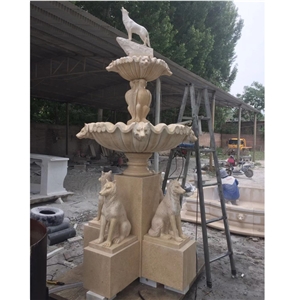 Beige marble wolves water fountain statue Price on Sale