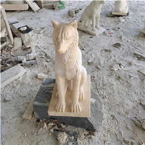 Beige marble wolves water fountain statue Price on Sale