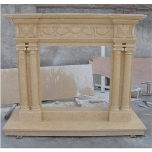 Indoor Large Beige Marble Fireplace Carved On Wall 