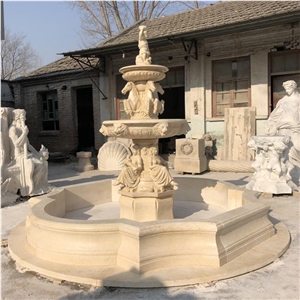 Large  Beige Marble Fountain Horse Sculpture For Outdoor 
