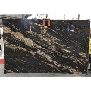Natural Luxury Stone Magma black Gold Granite Slab Tiles 