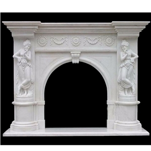Outdoor White Marble Human Carved Fireplace Design Price 