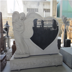  White Marble Heart-shaped Angel carving Tombstones Design