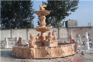 White Marble Lion Carved Garden Wall Fountain 