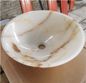 Poished White Onyx Round Wash Basin Sink