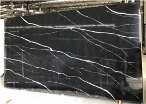 Engineered Black Quartz Nero Marquina Artificial Marble Slab