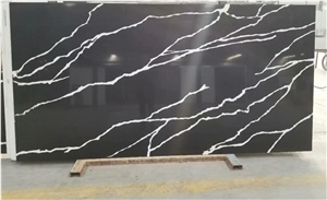 Engineered Black Quartz Nero Marquina Artificial Marble Slab