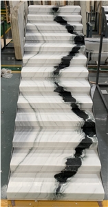 China White Panda Marble Stair Step Riser Spiral Staircase