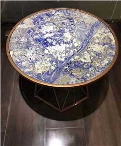 Tabletops Made Of Brazilian Exotic Azul Bahia Blue Granite 