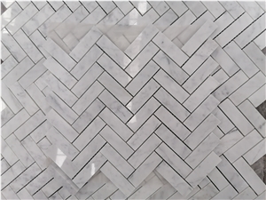 Bianco Carrara White Marble Herringbone Mosaic Wall Tiles 