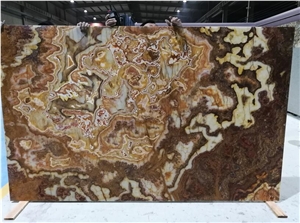 Tiger Onyx Thin Panels for interior wall book matched