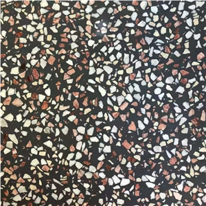 Black with red color terrazzo slab