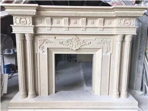 White marble indoor modern sculptured fireplace