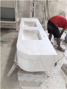 China Red Line White Jade Marble Polished Stair Treads
