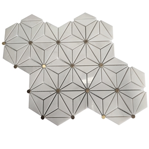 Triangle Hexagon Dolomite Brass White Marble Mosaic Tiles