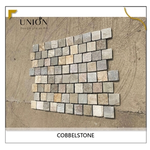 Chinese Natural Multicolor Beige Cobble Stone Meshed Tiles