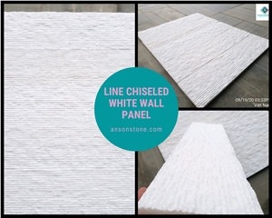 White Marble Line Chiseled Wall Panel - Natural Stone