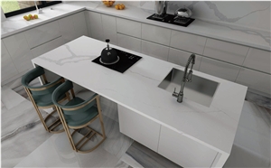 White Quartz Engineered Stone Island Kitchen Countertop