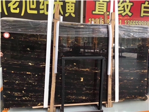 Fantasy Flower Black Gold Slab Marble In China Stone Market