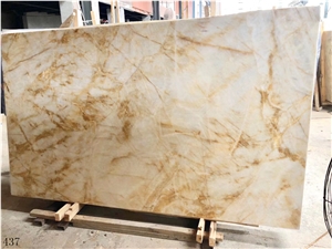 Gold White Marble Golden Jade Slab Tile For Countertop Use