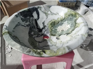 Ice Jade Green Marble Sink, Round Stone Basins