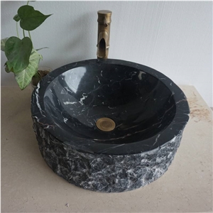 Natrual Spllit Black Granite Stone Sinks And Bathroom Basin