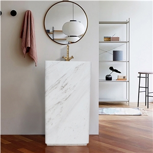 Volakas White Marble Standing Pedestal Wash Sink Basin