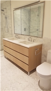 Carrara White Marble Double Sink Bathroom Top