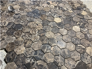 Cheap Dark Brown Emperador Marble Hexagonal Mosaic Tile