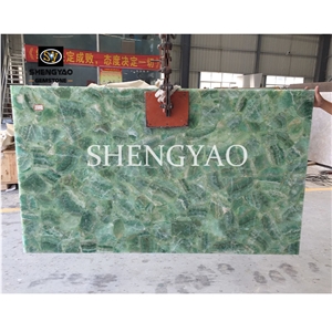 Backlit Green Fluorite Gemstone Slab & Tile