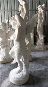 Pure White Marble Music Kid Angel Sculpture Garden Statue