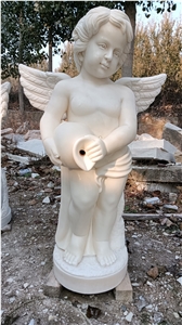 White Marble Landscape Human Angel Sculpture 