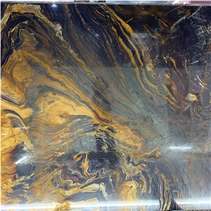 Brazil Golden Exotic Stone Bookmatched Slabs For Hotel Lobby