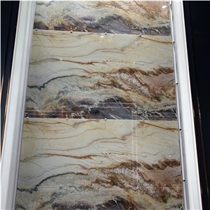 Exotic Stone Rainbow Impression Marble Slab Bookmatched Wall