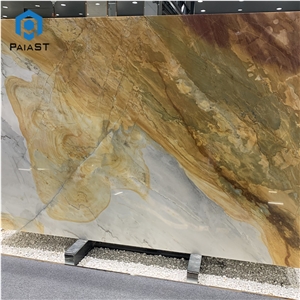 Exotic Stone Yellow Marble Slabs Hotel Hall Background Wall