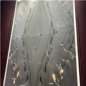 Natural Transparent Grey Quartzite Bookmathced Slab For Wall