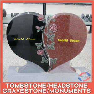 Engraved Red Granite Heart Headstones Tombstone Monument
