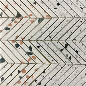 Black Terrazzo Chevron Bathroom Floor Mosaic Tile Pattern 