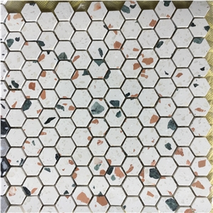 Mixed Hexagon Terrazzo Kitchen Backsplash Wall Mosaic Tile 